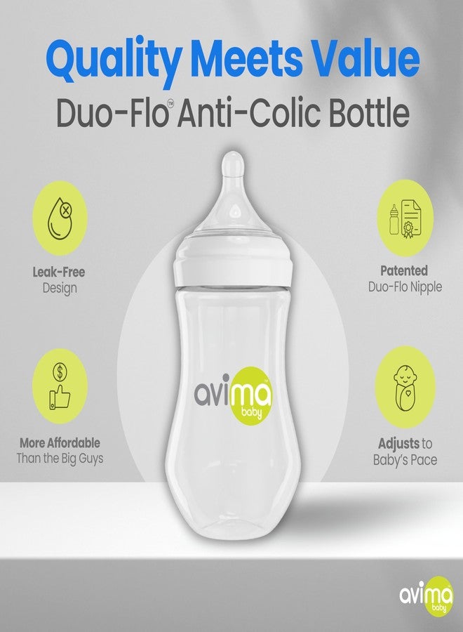 Avima Baby 9 oz Anti Colic Baby Bottles for Breastfed Babies - Medium Flow Nipples, Wide Neck Bottle, BPA Free - 3-6 Months, Stage 2 (Set of 3) - Image 5